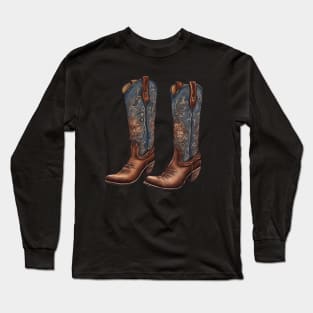 Watercolor Cowboy Boots Long Sleeve T-Shirt
